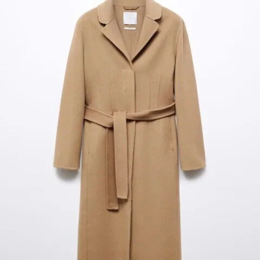 Mango Wool coat with handmade belt Medium Brown Women's Size XS 57006721 - Picture 1 of 12